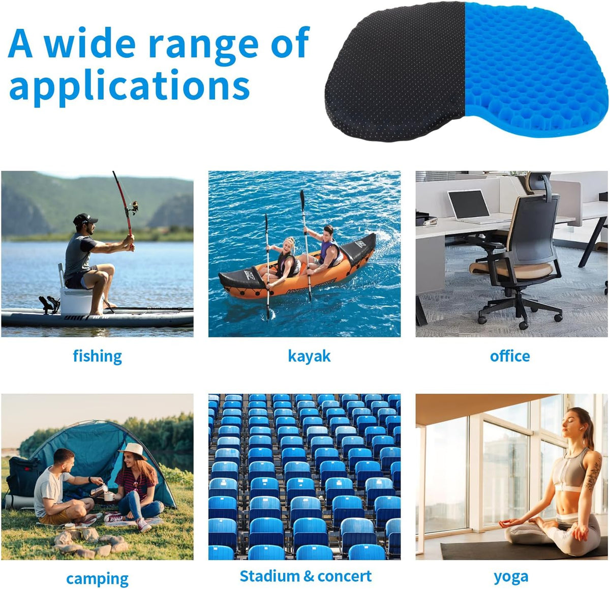 Anti-Slip Kayak Seat Cushion Waterproof Thicken Gel Boat Pad for Sit in Kayak Chair Kayak Accessories Equipment Gear for Fishing Kayak Double Thicken Gel Boat Cushion