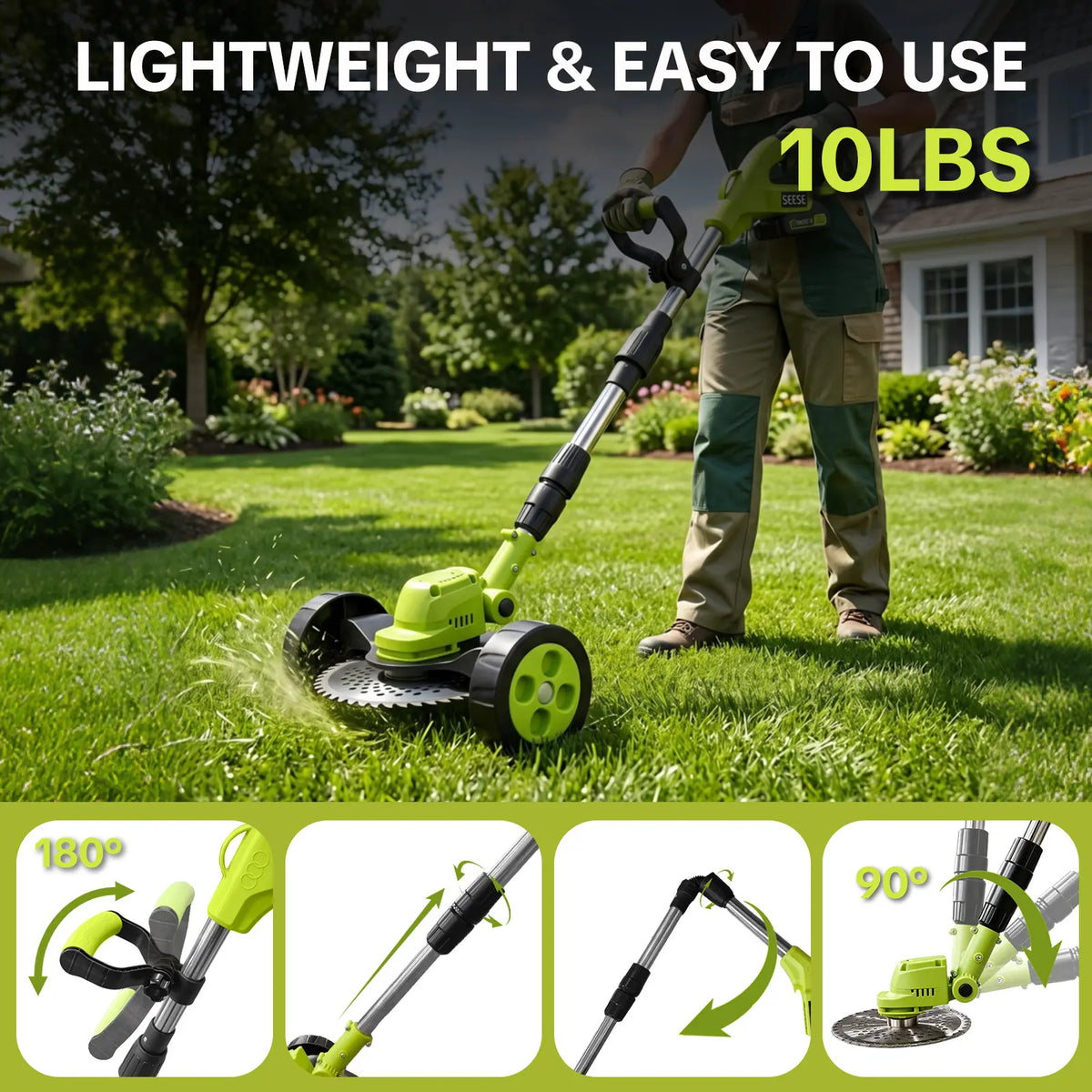 SEESE Cordless Electric Weed Wacker, 3 Different Blades for Lawn Trimming & Edging, with 2 Batteries, Lightweight Design - Suitable for Yard, Garden​