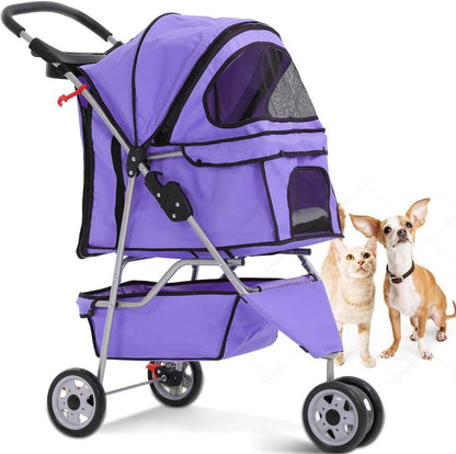 3-Wheel Pet Stroller, Lightweight Foldable Dog Stroller for Small Medium Dogs & Cats, Breathable Mesh & Weather Cover with Storage Basket, for Daily Walk Outdoor Travel (Black)