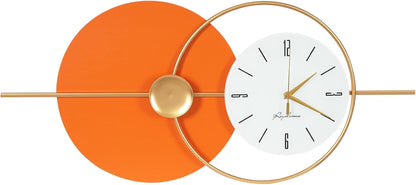 Large Wall Clock round Decorative Art Clock Silent Battery Operated Wall Clock Modern Wall Decor Clocks for Home Living Room for Home Living Room Bedroom Kitchen Office Decoration, Gold & Orange