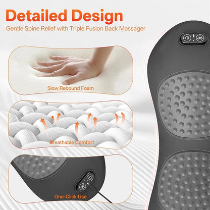 3-in-1 Electric Lumbar Support Pillow – Back Massager with Heat, Vibration & Stretching