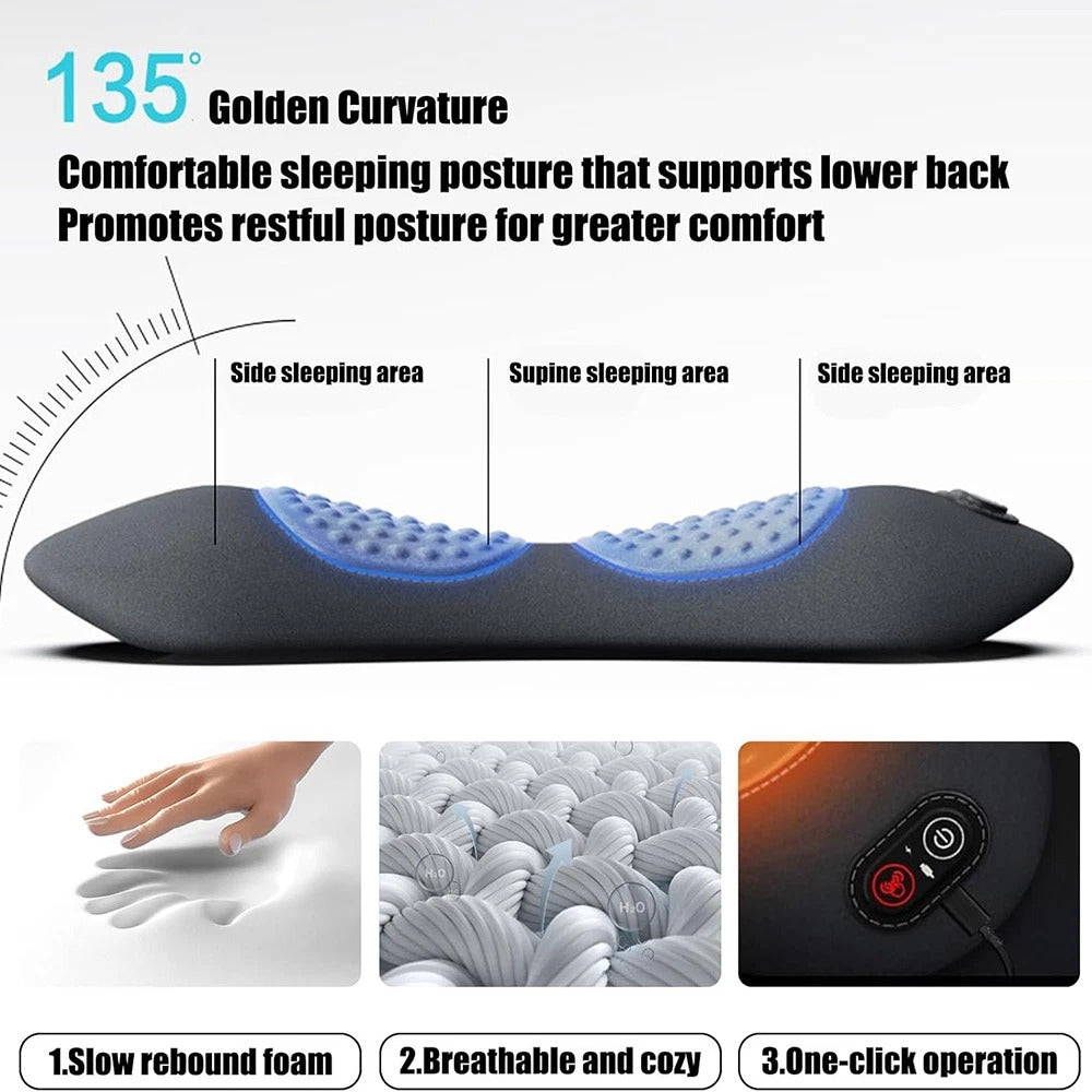 3-in-1 Electric Lumbar Support Pillow – Back Massager with Heat, Vibration & Stretching