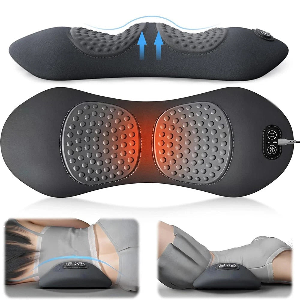 3-in-1 Electric Lumbar Support Pillow – Back Massager with Heat, Vibration & Stretching