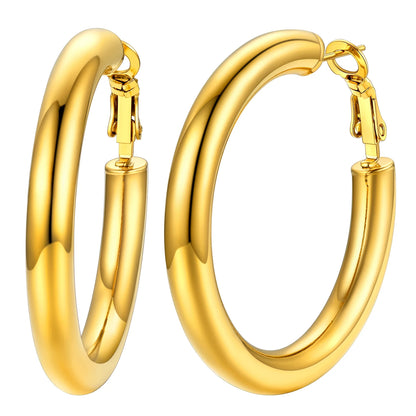 Chunky Hoop Earrings for Women Stainless Steel Jewelry Silver Large Earring 30mm Birthday Christmas Gift for Daughter Wife