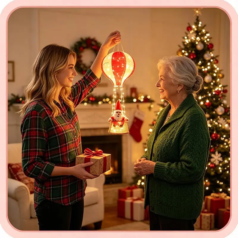 Christmas Hot Air Balloon Lantern, Battery-Powered Santa Lantern, Remote Control, 8 Light Modes, Indoor Outdoor Holiday Decor, Christmas Decorations Party, Christmas Gift, Women's Gift