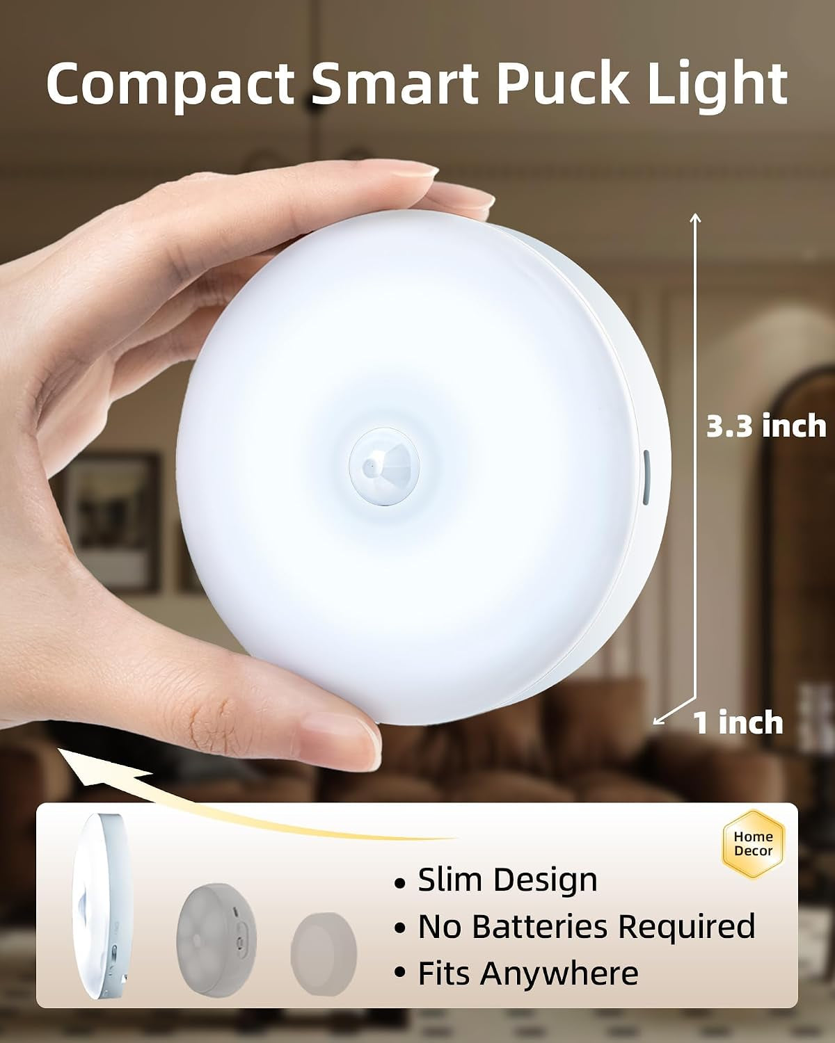 1-Pack under Cabinet Lighting, Rechargeable Motion Sensor Puck Lights, 3 Color Temps & 12 RGB Colors, Magnetic Stick on Light, Dimmable under Counter Lights (Remote Control Not Included)