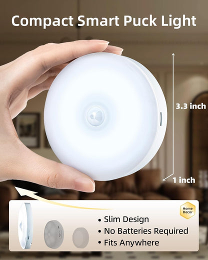 1-Pack under Cabinet Lighting, Rechargeable Motion Sensor Puck Lights, 3 Color Temps & 12 RGB Colors, Magnetic Stick on Light, Dimmable under Counter Lights (Remote Control Not Included)