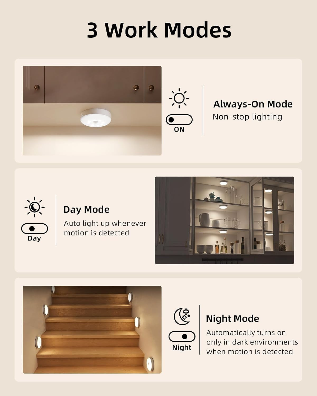 1-Pack under Cabinet Lighting, Rechargeable Motion Sensor Puck Lights, 3 Color Temps & 12 RGB Colors, Magnetic Stick on Light, Dimmable under Counter Lights (Remote Control Not Included)