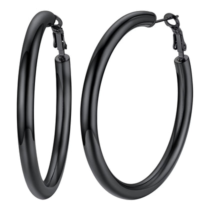 Chunky Hoop Earrings for Women Stainless Steel Jewelry Silver Large Earring 30mm Birthday Christmas Gift for Daughter Wife
