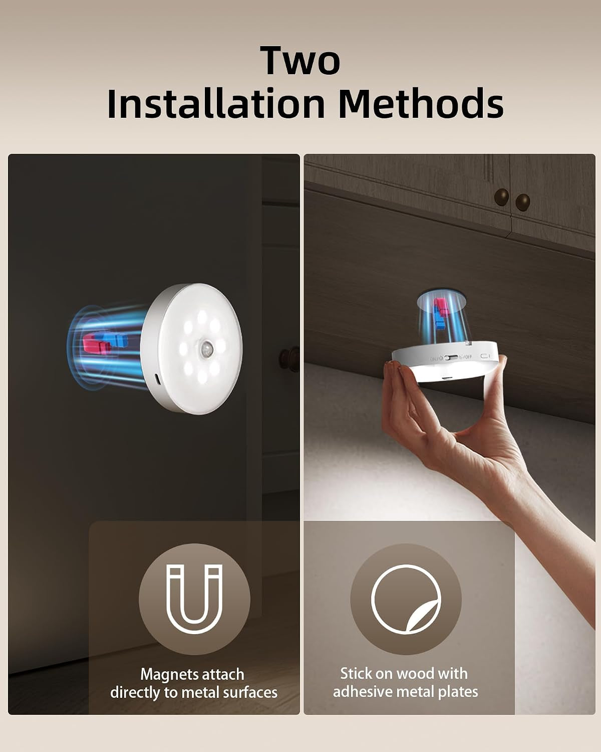 1-Pack under Cabinet Lighting, Rechargeable Motion Sensor Puck Lights, 3 Color Temps & 12 RGB Colors, Magnetic Stick on Light, Dimmable under Counter Lights (Remote Control Not Included)