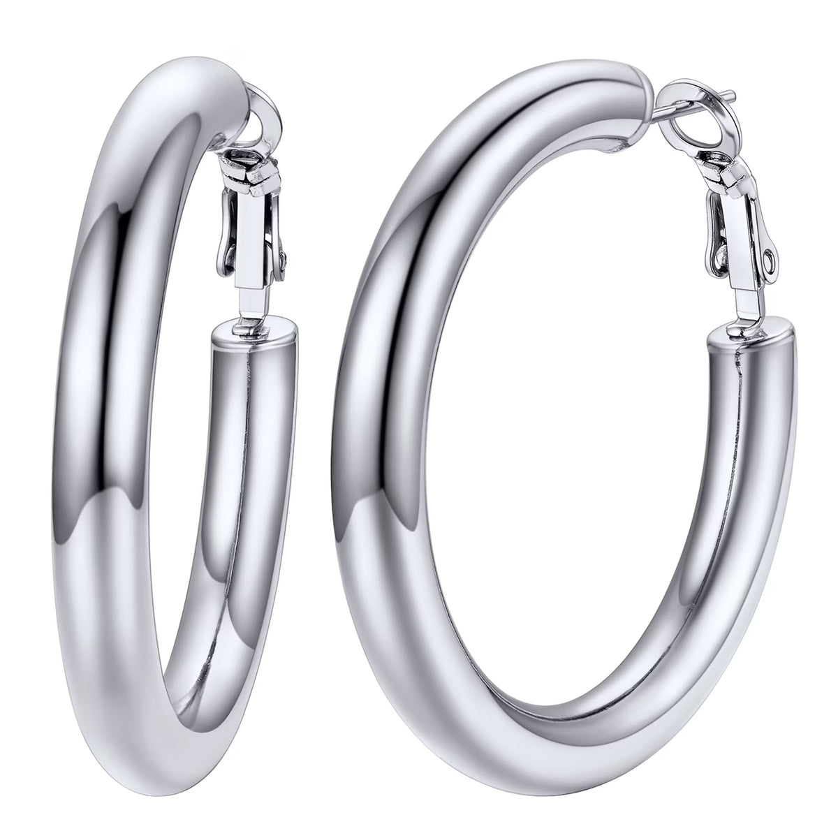 Chunky Hoop Earrings for Women Stainless Steel Jewelry Silver Large Earring 30mm Birthday Christmas Gift for Daughter Wife