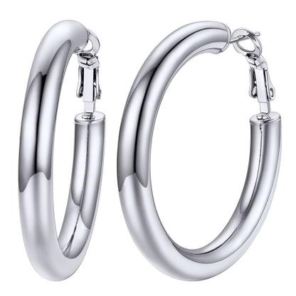 Chunky Hoop Earrings for Women Stainless Steel Jewelry Silver Large Earring 30mm Birthday Christmas Gift for Daughter Wife