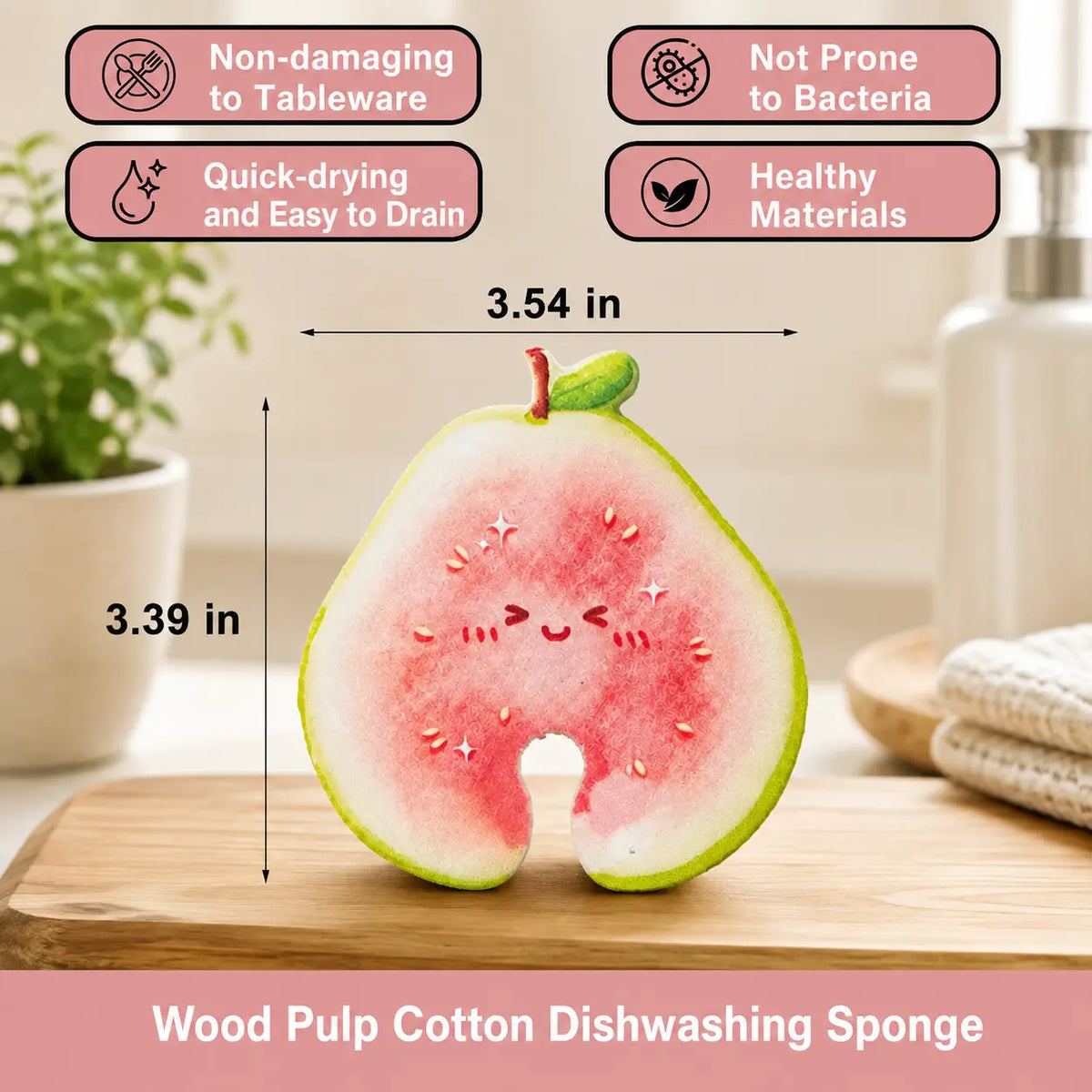 Compressed Cellulose Sponges - 3-Pack Fruit-Shaped Natural Pop-Up Kitchen Sponges, Compostable Plant-Based Non-Scratch Cleaning Tools for Dishes & Household Use
