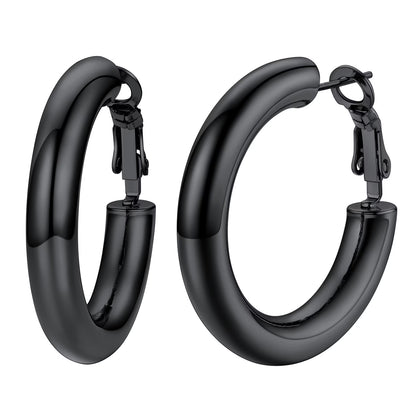 Chunky Hoop Earrings for Women Stainless Steel Jewelry Silver Large Earring 30mm Birthday Christmas Gift for Daughter Wife