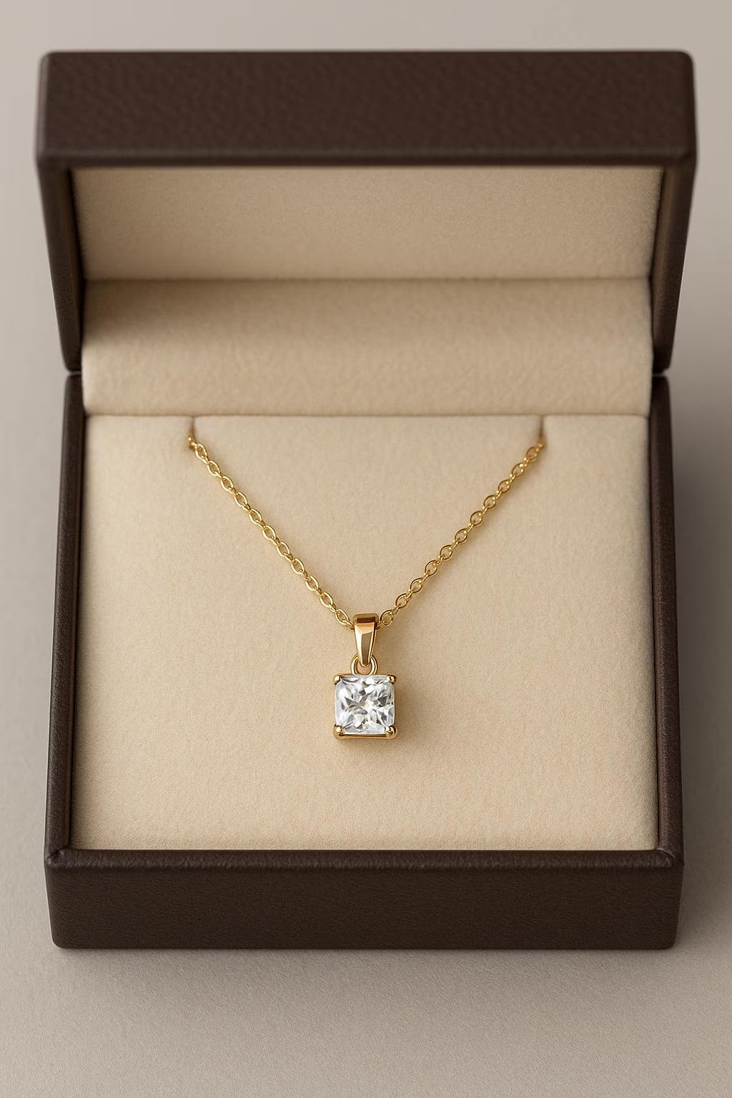 Cushion Cut Solitaire Pendant Necklace: 14K Gold-Plated Minimalist Jewelry