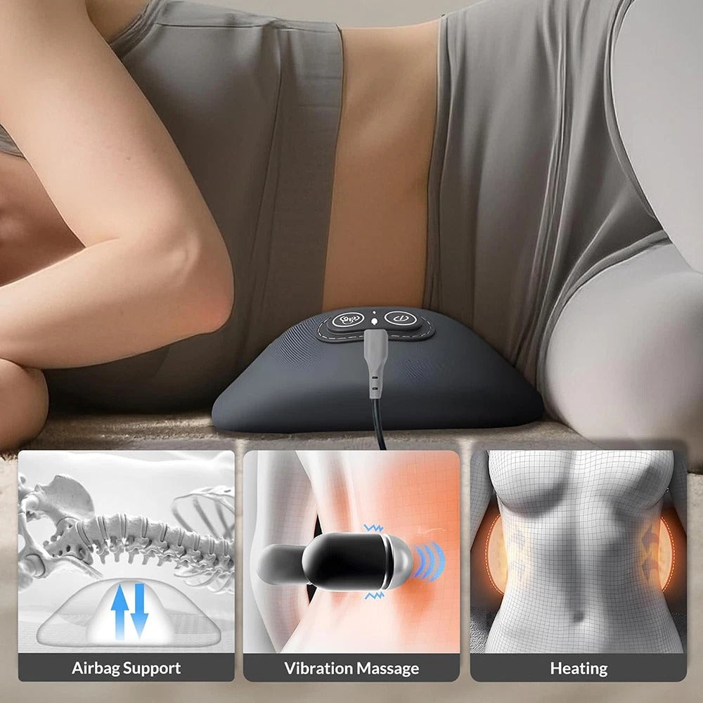 3-in-1 Electric Lumbar Support Pillow – Back Massager with Heat, Vibration & Stretching