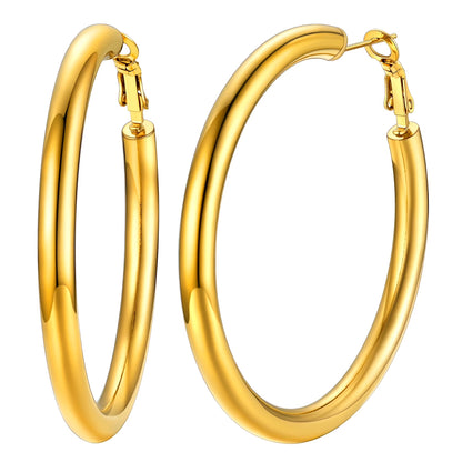 Chunky Hoop Earrings for Women Stainless Steel Jewelry Silver Large Earring 30mm Birthday Christmas Gift for Daughter Wife