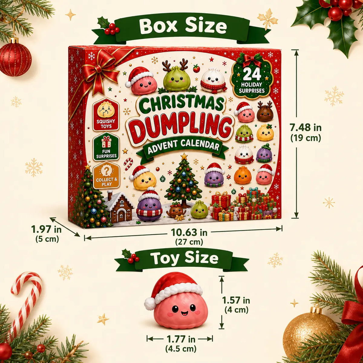 Christmas Mini Squishies Advent Calendar 2026, 24-Day Dumpling Squishy Toy Countdown Calendar with Glitter Squeeze Toys, Holiday Gift for Kids