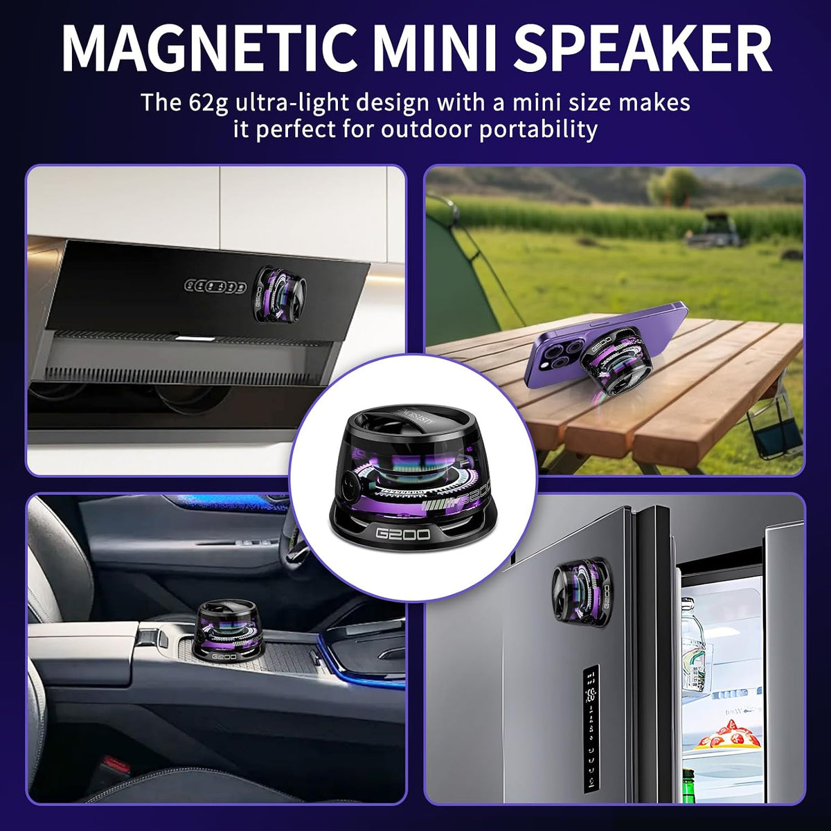 G200 Magnetic Bluetooth Speaker with RGB Light - Portable Mini Bluetooth Speaker, Full-Range Stereo Sound for 7H Playtime, Game Mode, Perfect Teen Gift for Outdoor Adventure Party