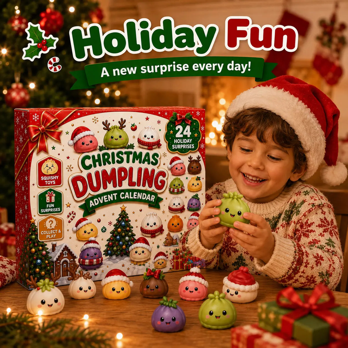 Christmas Mini Squishies Advent Calendar 2026, 24-Day Dumpling Squishy Toy Countdown Calendar with Glitter Squeeze Toys, Holiday Gift for Kids
