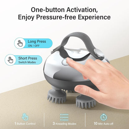 Scalp Massager Brush Handheld Waterproof with 8 Removable Claws - Silver