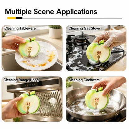 Compressed Cellulose Sponges - 3-Pack Fruit-Shaped Natural Pop-Up Kitchen Sponges, Compostable Plant-Based Non-Scratch Cleaning Tools for Dishes & Household Use