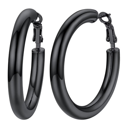Chunky Hoop Earrings for Women Stainless Steel Jewelry Silver Large Earring 30mm Birthday Christmas Gift for Daughter Wife