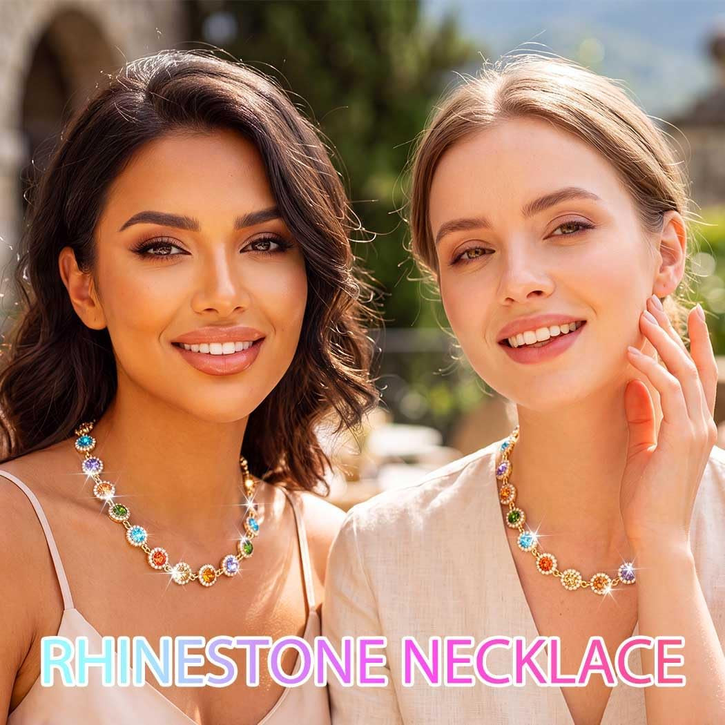 Rainbow Crystal Choker Necklace Bling Rhinestone Necklaces for Women