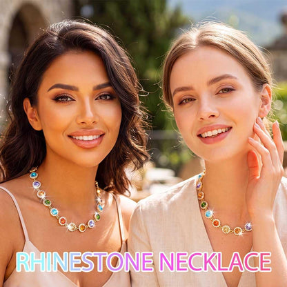 Rainbow Crystal Choker Necklace Bling Rhinestone Necklaces for Women