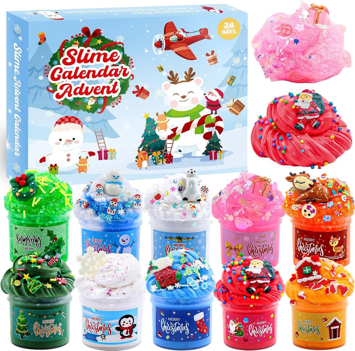 Slime Advent Calendar 2026 for Kids 24Day Christmas Countdown Kit