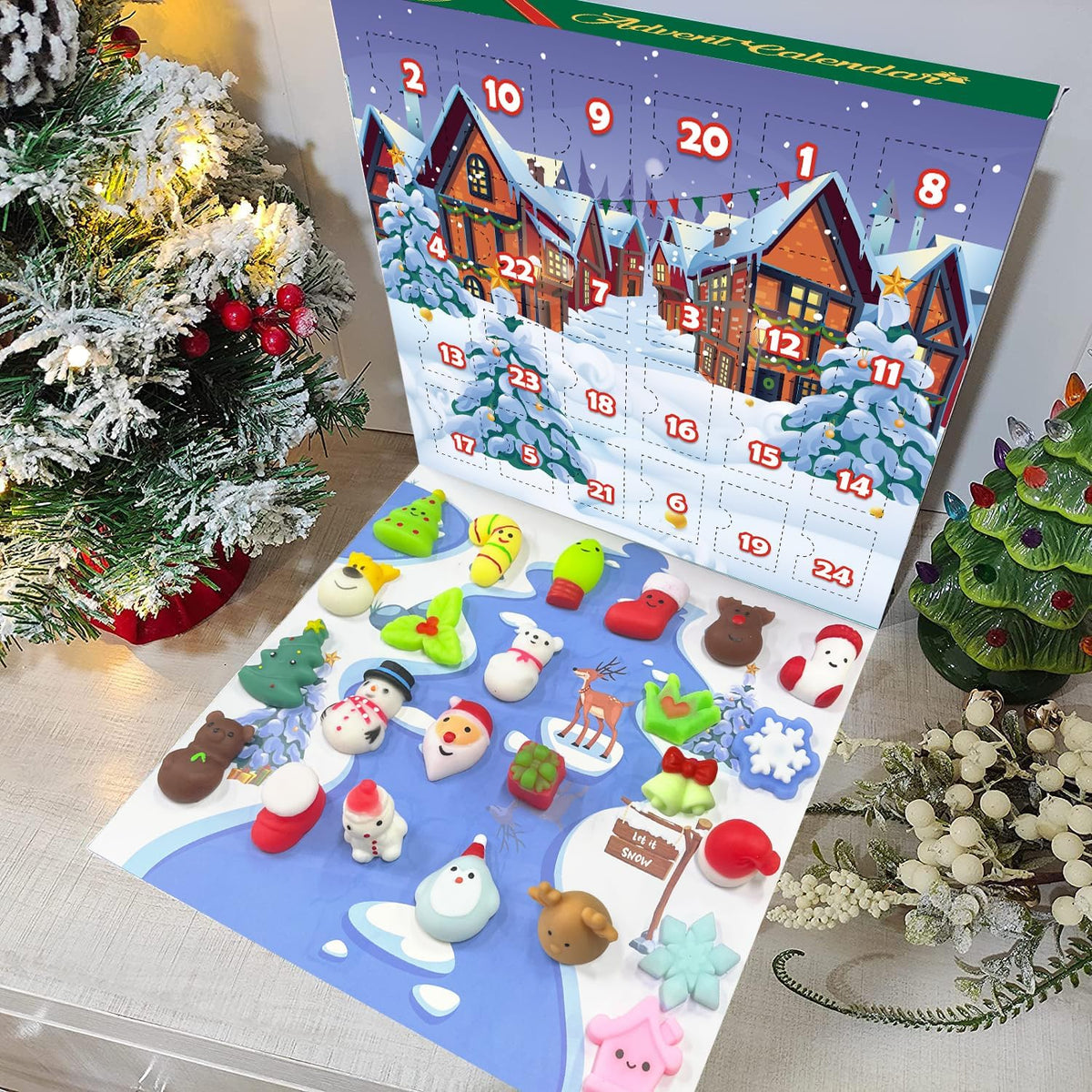 Christmas Advent Calendar 2025 with 24 Mochi Squishy Assorted Toys, 24 Days Countdown Calendar for Kids, Xmas Stocking Stuffers Gifts for Boys Girls Christmas Party Favor