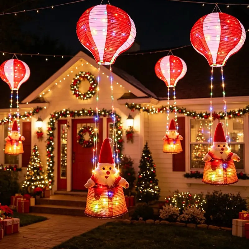 Christmas Hot Air Balloon Lantern, Battery-Powered Santa Lantern, Remote Control, 8 Light Modes, Indoor Outdoor Holiday Decor, Christmas Decorations Party, Christmas Gift, Women's Gift