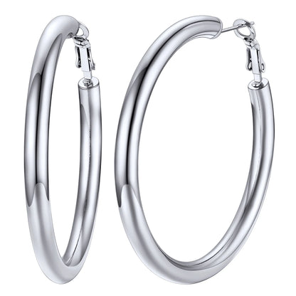 Chunky Hoop Earrings for Women Stainless Steel Jewelry Silver Large Earring 30mm Birthday Christmas Gift for Daughter Wife