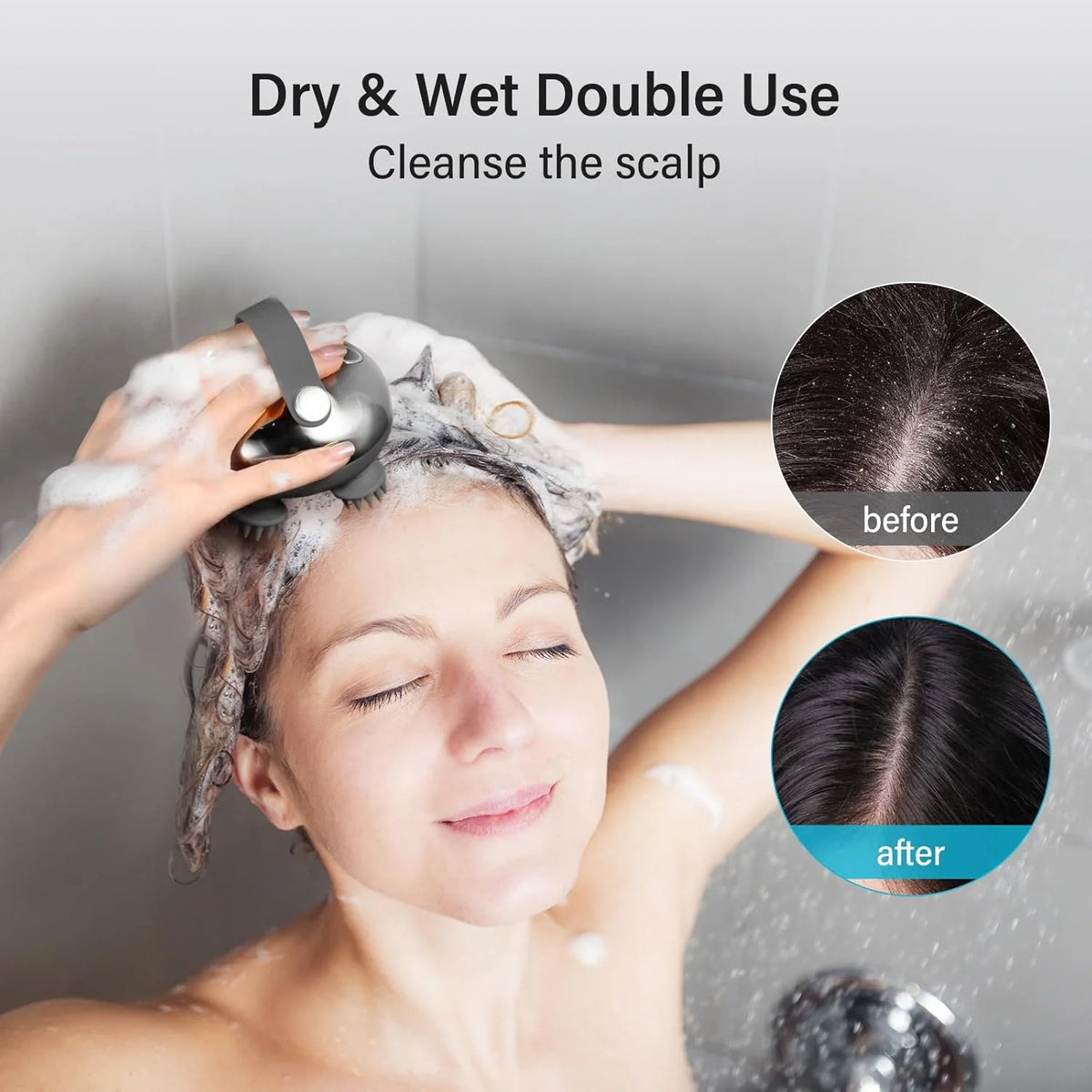 Scalp Massager Brush Handheld Waterproof with 8 Removable Claws - Silver