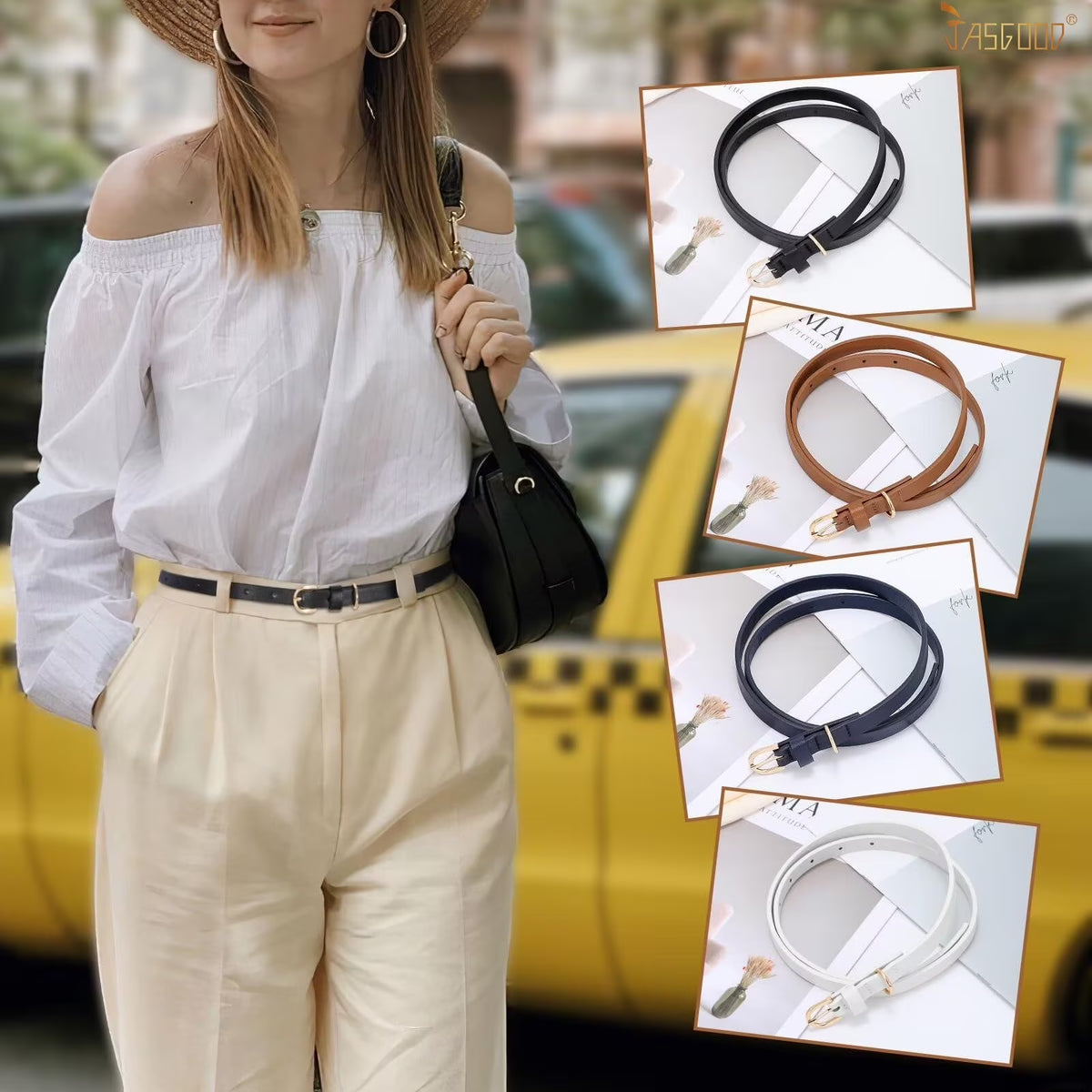 4Pack Skinny Leather Belt Women Thin Waist Belt Ladies Belt for Jeans Pants Dress