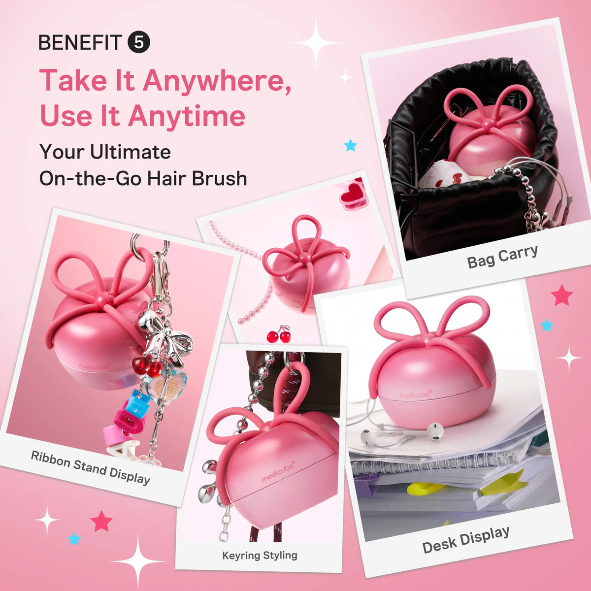 [NEW] [medicube] Ribbon Cherry Glass Hair Brush | Effortless Detangling for Smooth Hair Care | Reduces Breakage | For Curly, Dry & Damaged Hair | Multi-Length Soft Bristle | Compact, Travel-Friendly with Protective Cover | Korean Hair Care