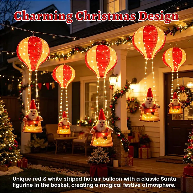 Christmas Hot Air Balloon Lantern, Battery-Powered Santa Lantern, Remote Control, 8 Light Modes, Indoor Outdoor Holiday Decor, Christmas Decorations Party, Christmas Gift, Women's Gift