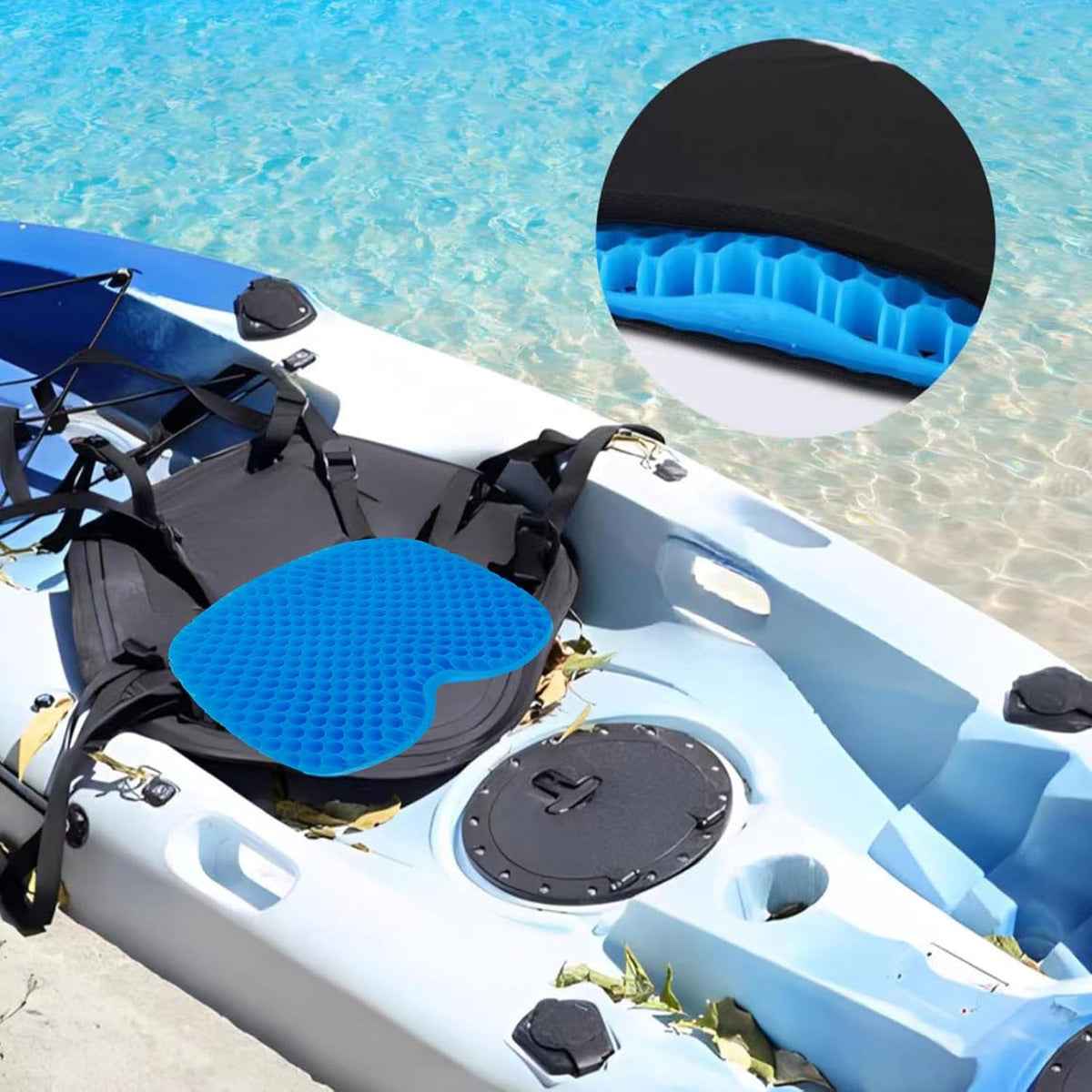 Anti-Slip Kayak Seat Cushion Waterproof Thicken Gel Boat Pad for Sit in Kayak Chair Kayak Accessories Equipment Gear for Fishing Kayak Double Thicken Gel Boat Cushion