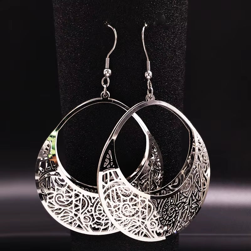 Fashion Big Stainless Steel Drop Earrings for Women Jewelry Silver Color Flower Statement Earrings Aretes Largos E1653S01