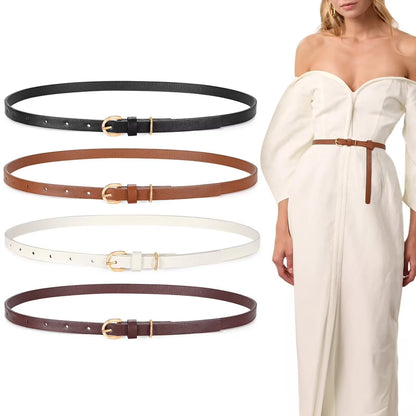 4Pack Skinny Leather Belt Women Thin Waist Belt Ladies Belt for Jeans Pants Dress