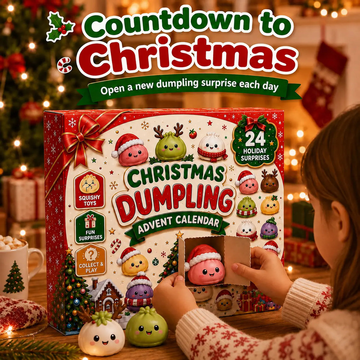 Christmas Mini Squishies Advent Calendar 2026, 24-Day Dumpling Squishy Toy Countdown Calendar with Glitter Squeeze Toys, Holiday Gift for Kids