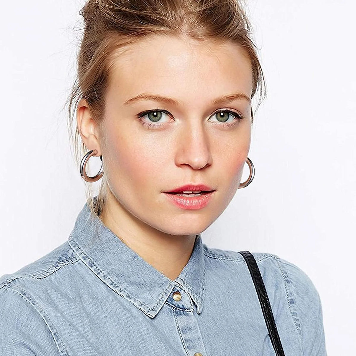Chunky Hoop Earrings for Women Stainless Steel Jewelry Silver Large Earring 30mm Birthday Christmas Gift for Daughter Wife