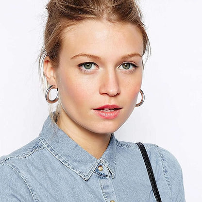 Chunky Hoop Earrings for Women Stainless Steel Jewelry Silver Large Earring 30mm Birthday Christmas Gift for Daughter Wife