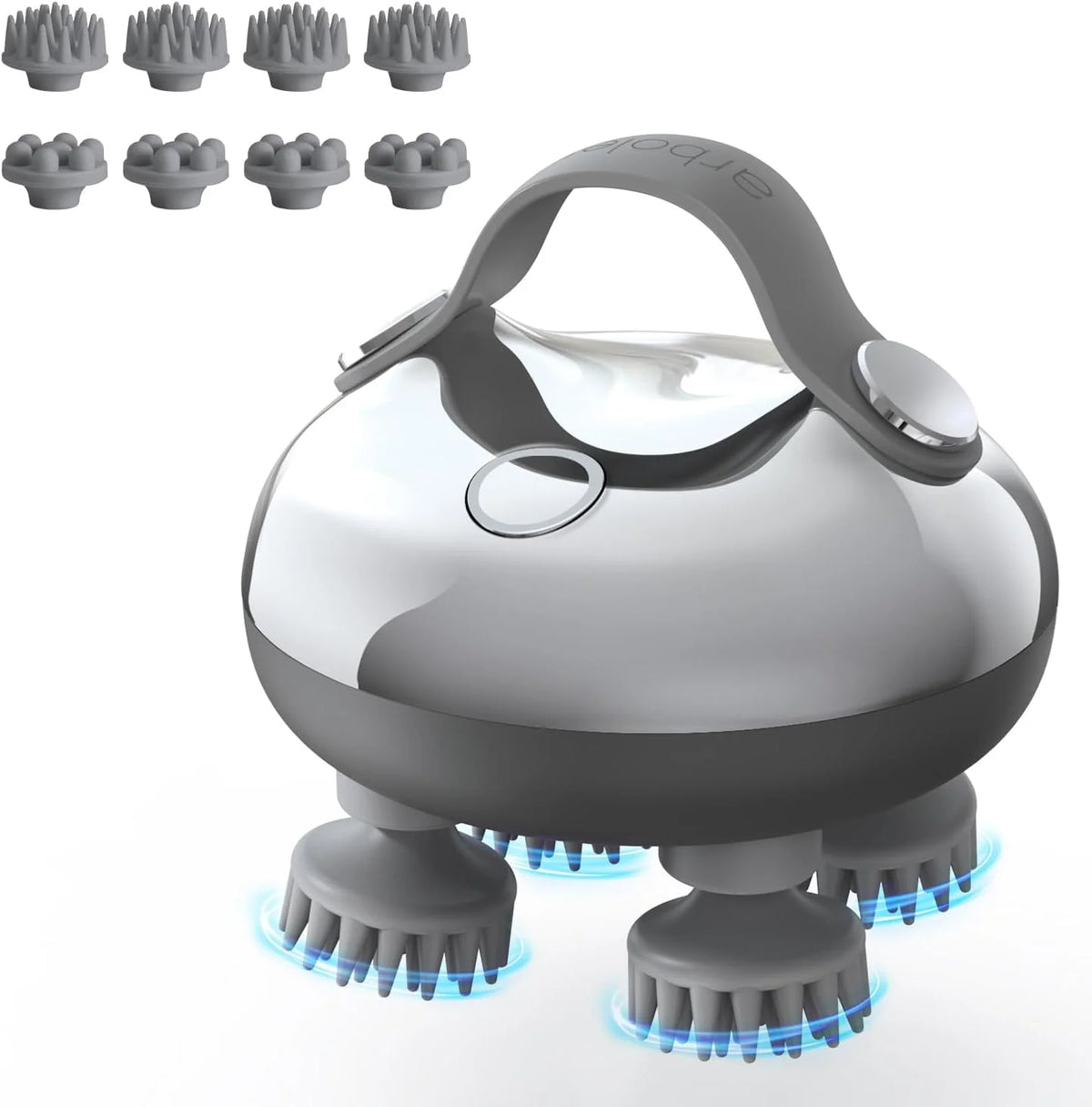 Scalp Massager Brush Handheld Waterproof with 8 Removable Claws - Silver