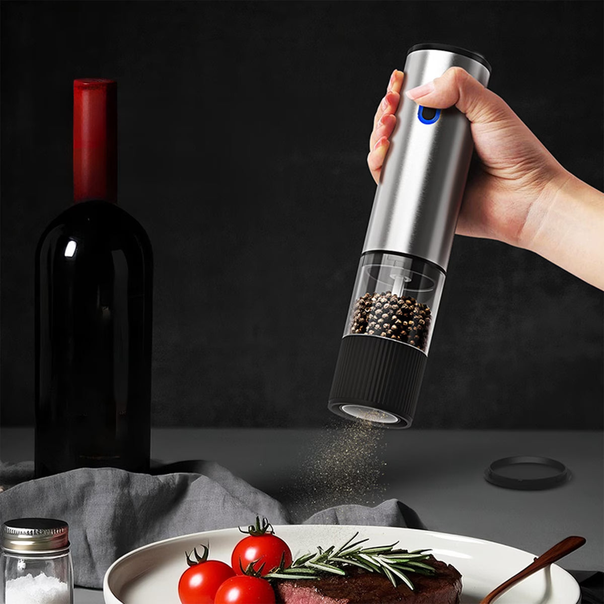 Rechargeable Electric Salt & Pepper Grinder Set - 2-in-1 Adjustable Coarseness Mill with LED Light, USB-C Charging for Steak, Spices & Cooking