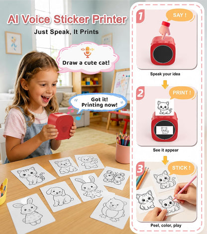AI Voice Sticker Maker for Kids, Screen Preview Thermal Printer with Wifi