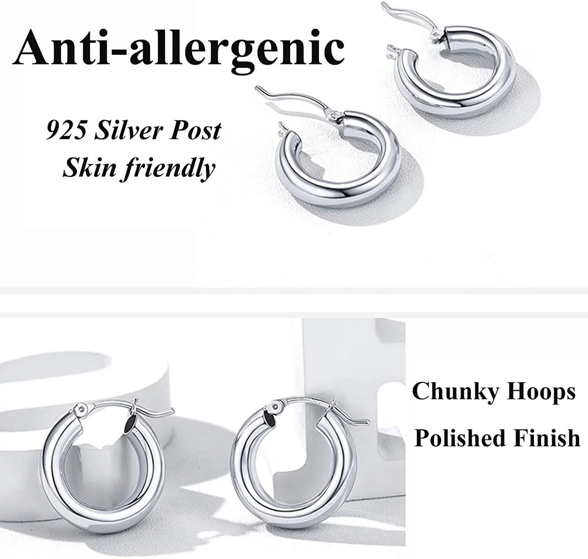 Chunky Hoop Earrings for Women Stainless Steel Jewelry Silver Large Earring 30mm Birthday Christmas Gift for Daughter Wife
