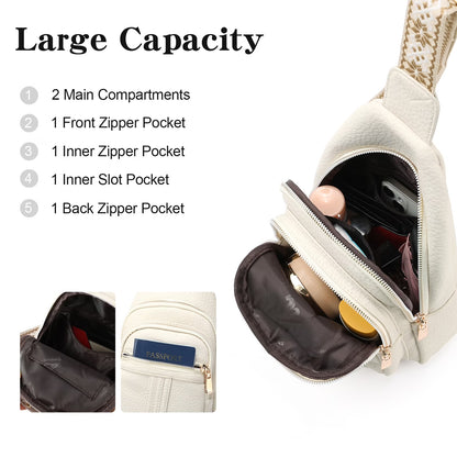 Sling Bag for Women Crossbody Bags Fanny Pack Vegan Leather Chest Bag Travel Shoulder Belt Purse Backpack Gifts