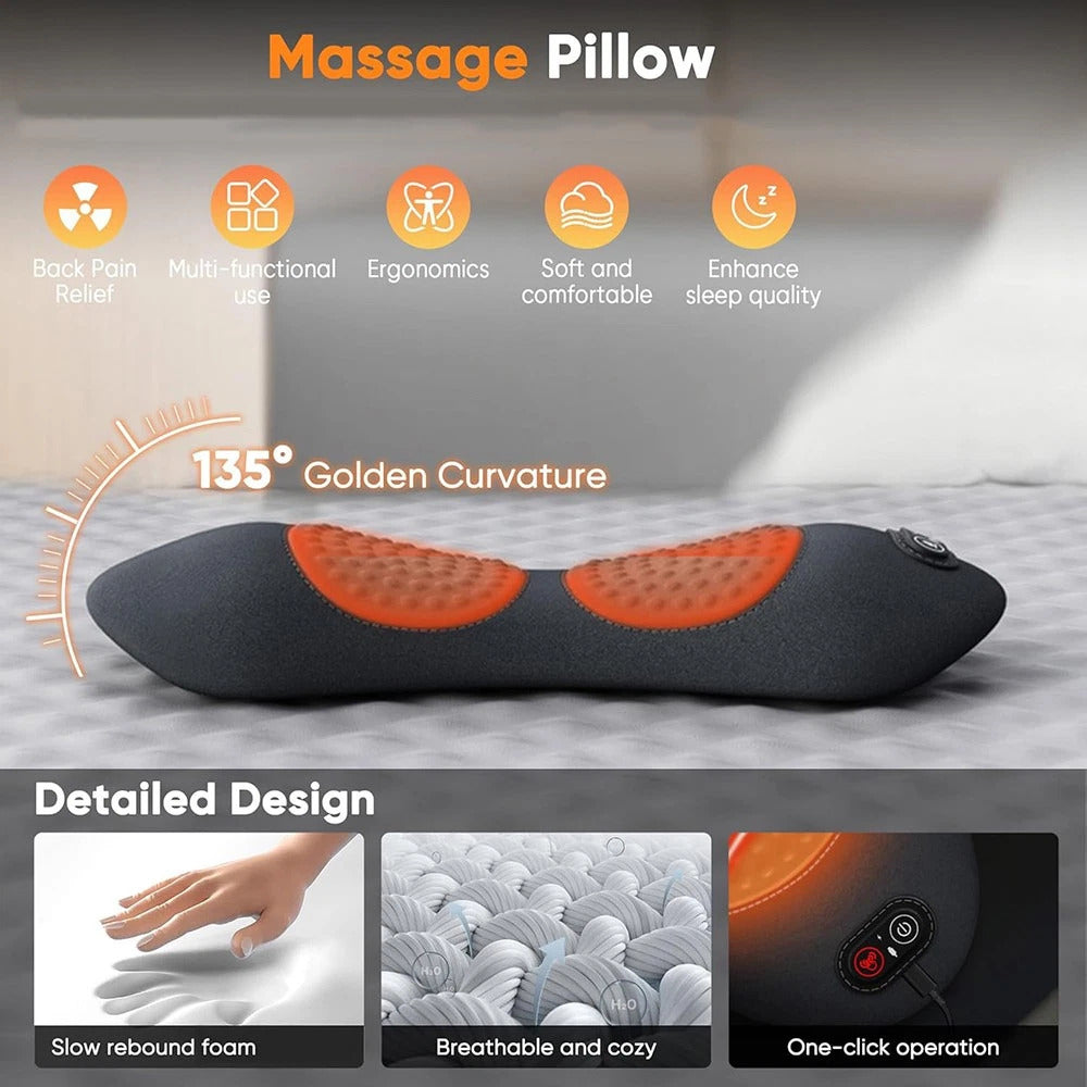 3-in-1 Electric Lumbar Support Pillow – Back Massager with Heat, Vibration & Stretching