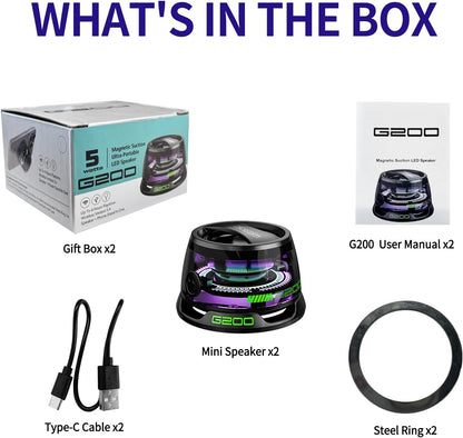G200 Magnetic Bluetooth Speaker with RGB Light - Portable Mini Bluetooth Speaker, Full-Range Stereo Sound for 7H Playtime, Game Mode, Perfect Teen Gift for Outdoor Adventure Party